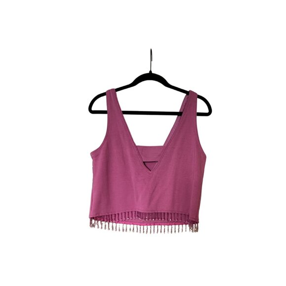 Anthropologie Crop Top Beaded Bottom Cutout Back - Picture 2 of 3